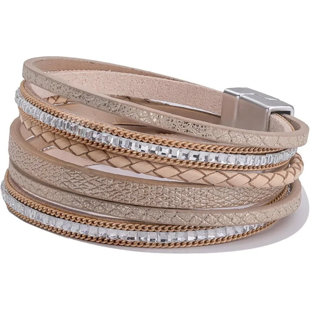 Boho Leather Wrap Bracelet Layered Magnetic Clasp Bohemian Jewelry Gifts